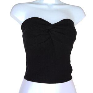 New Efan Black Tube Top Knit Stretch Twist Knot Plunge Crop Ribbed NWT Sz S